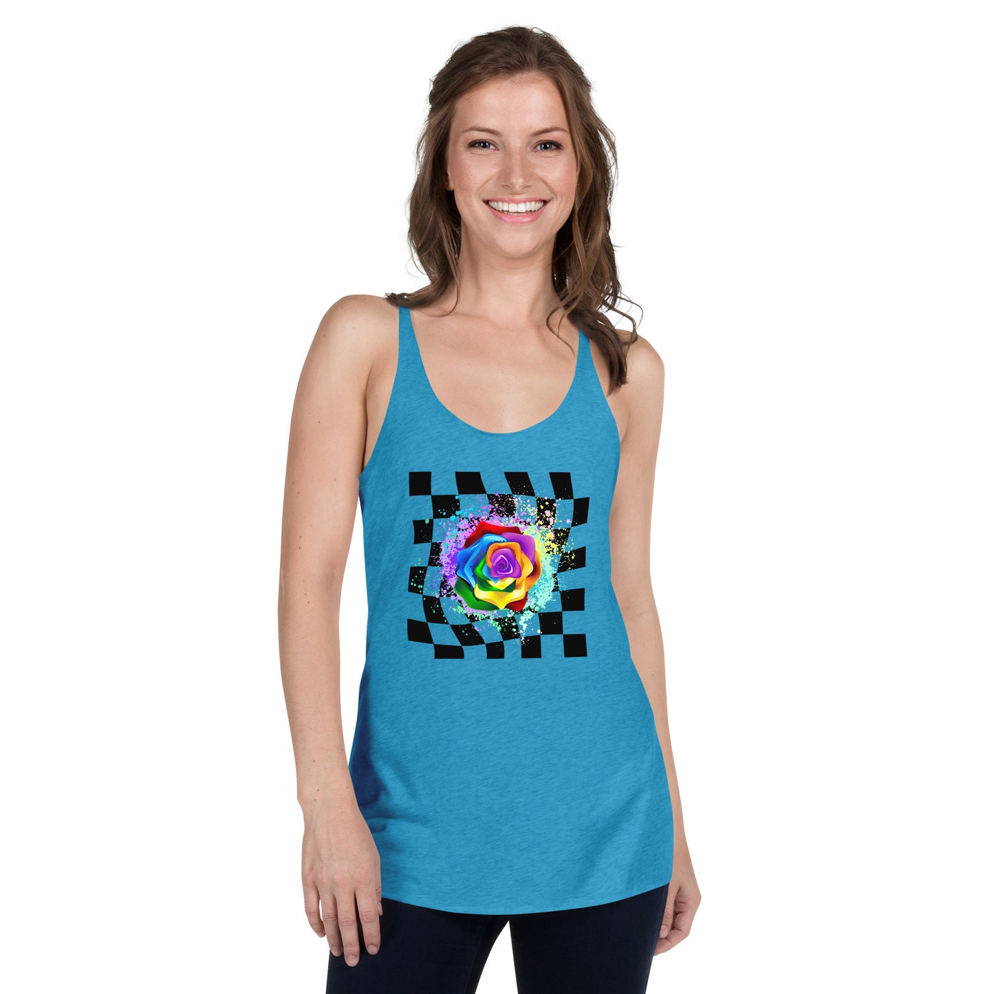 Checkered Paint Splatter Rose Women's Racerback Tank