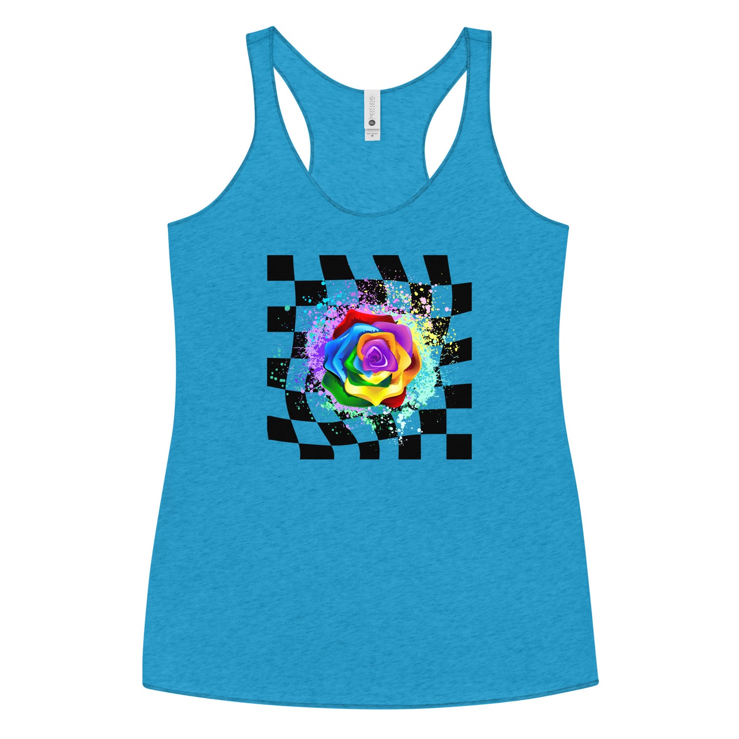 Checkered Paint Splatter Rose Women's Racerback Tank