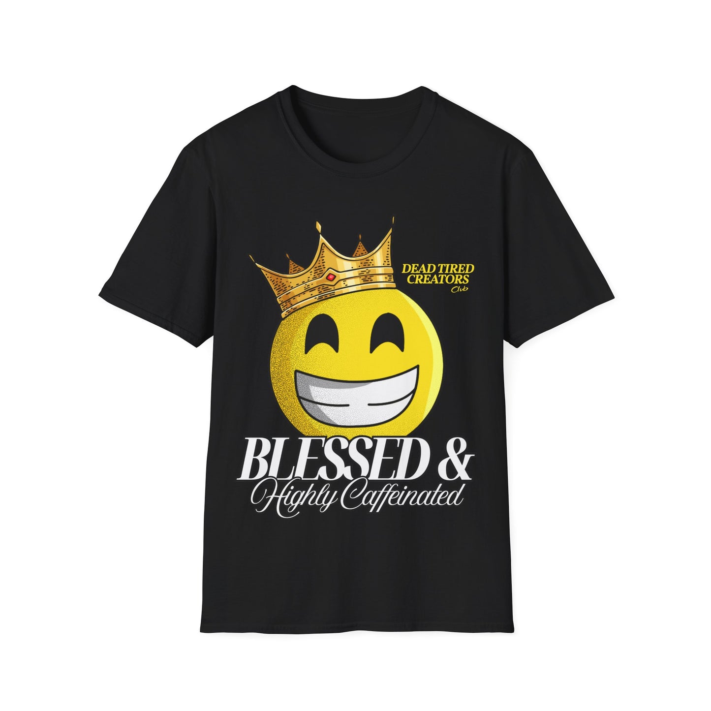 Blessed & Heavily Caffeinated Smiley Unisex Softstyle T-Shirt