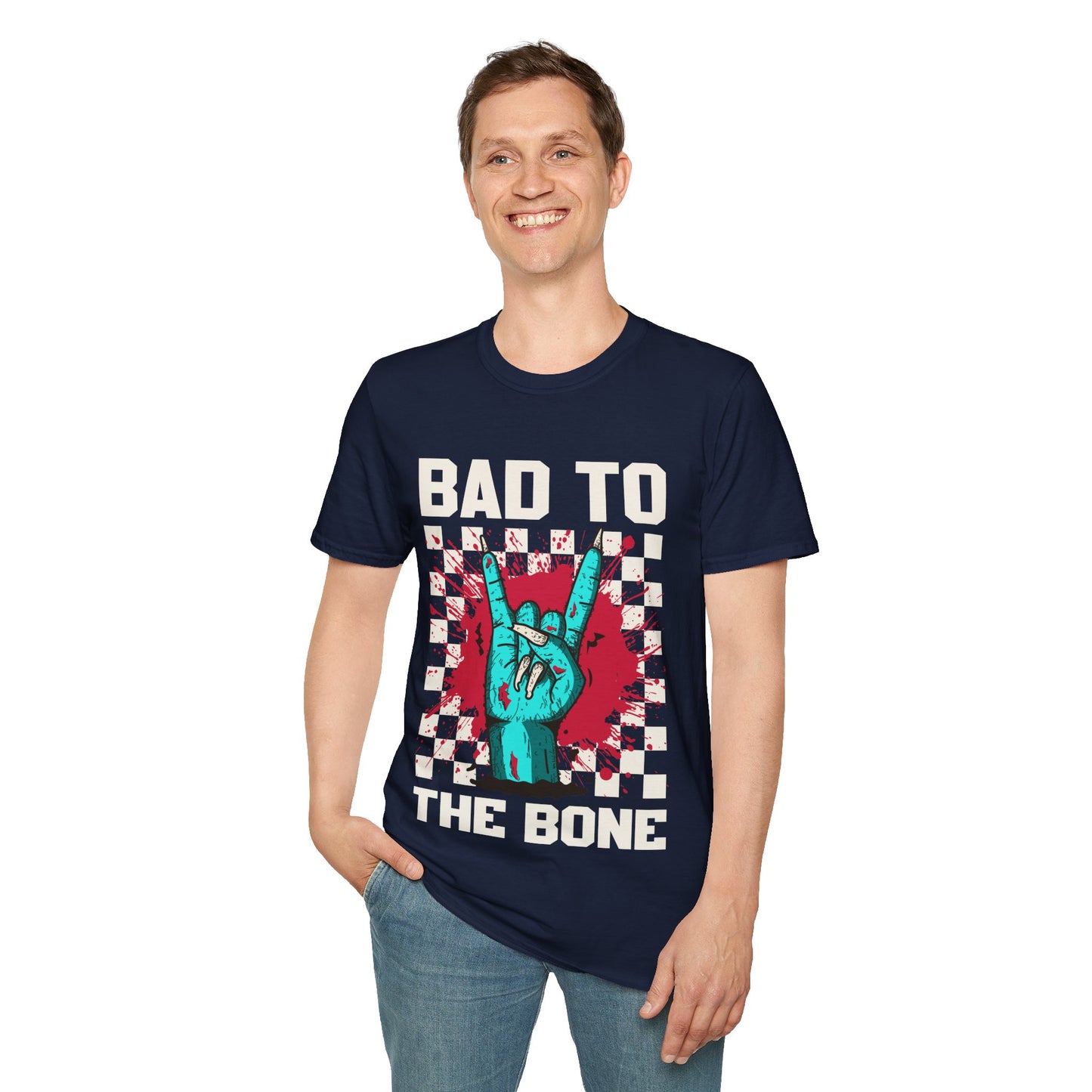 Bad to the Bone Rock On Zombie Unisex Softstyle T-Shirt
