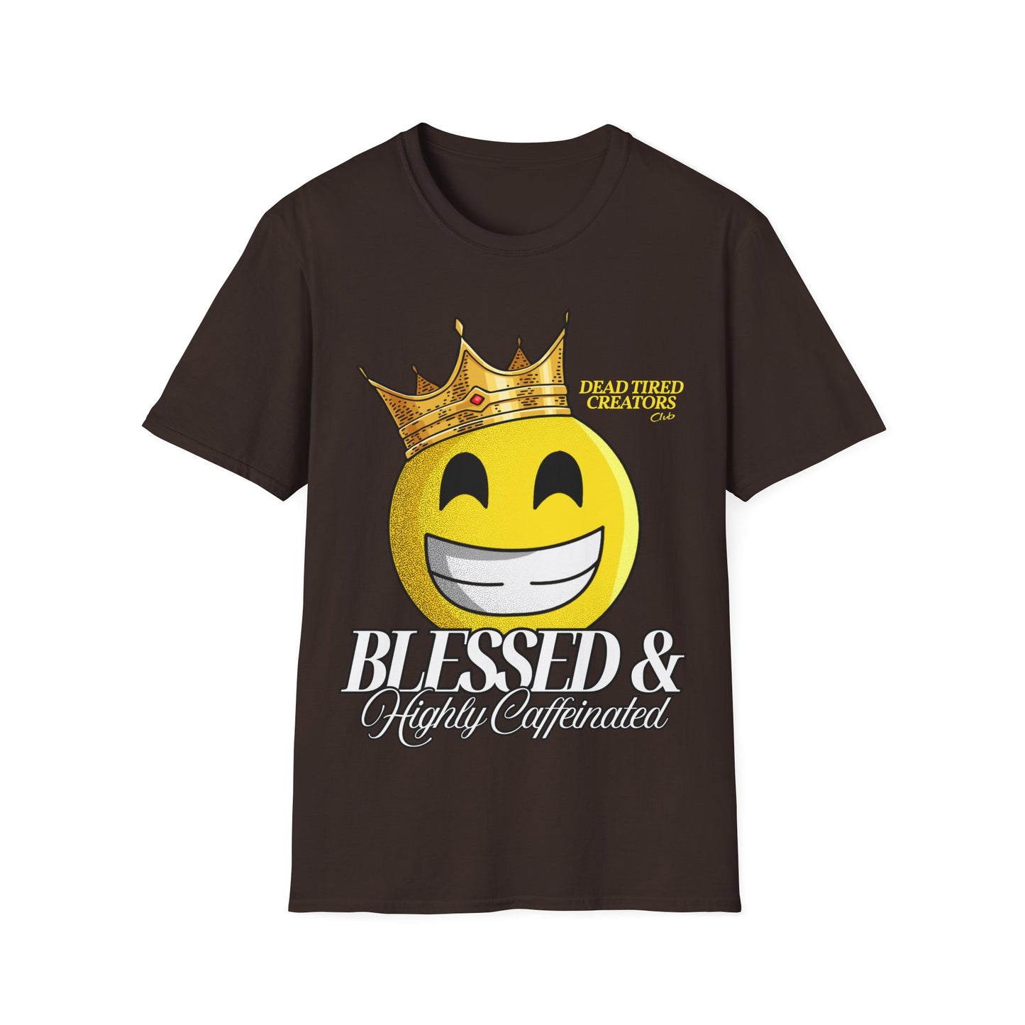 Blessed & Heavily Caffeinated Smiley Unisex Softstyle T-Shirt