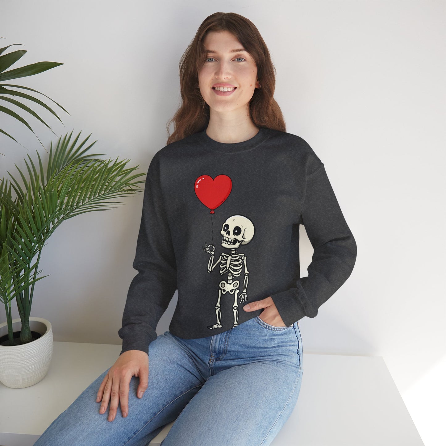 Heart Balloon Skeleton Unisex Heavy Blend™ Crewneck Sweatshirt