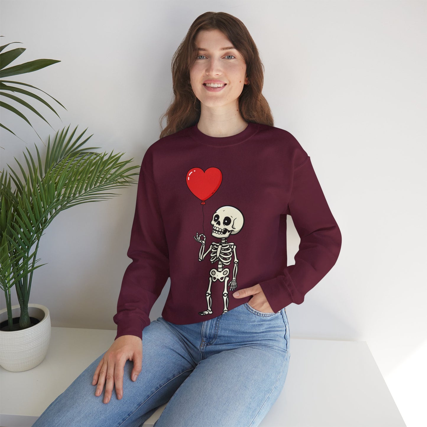 Heart Balloon Skeleton Unisex Heavy Blend™ Crewneck Sweatshirt