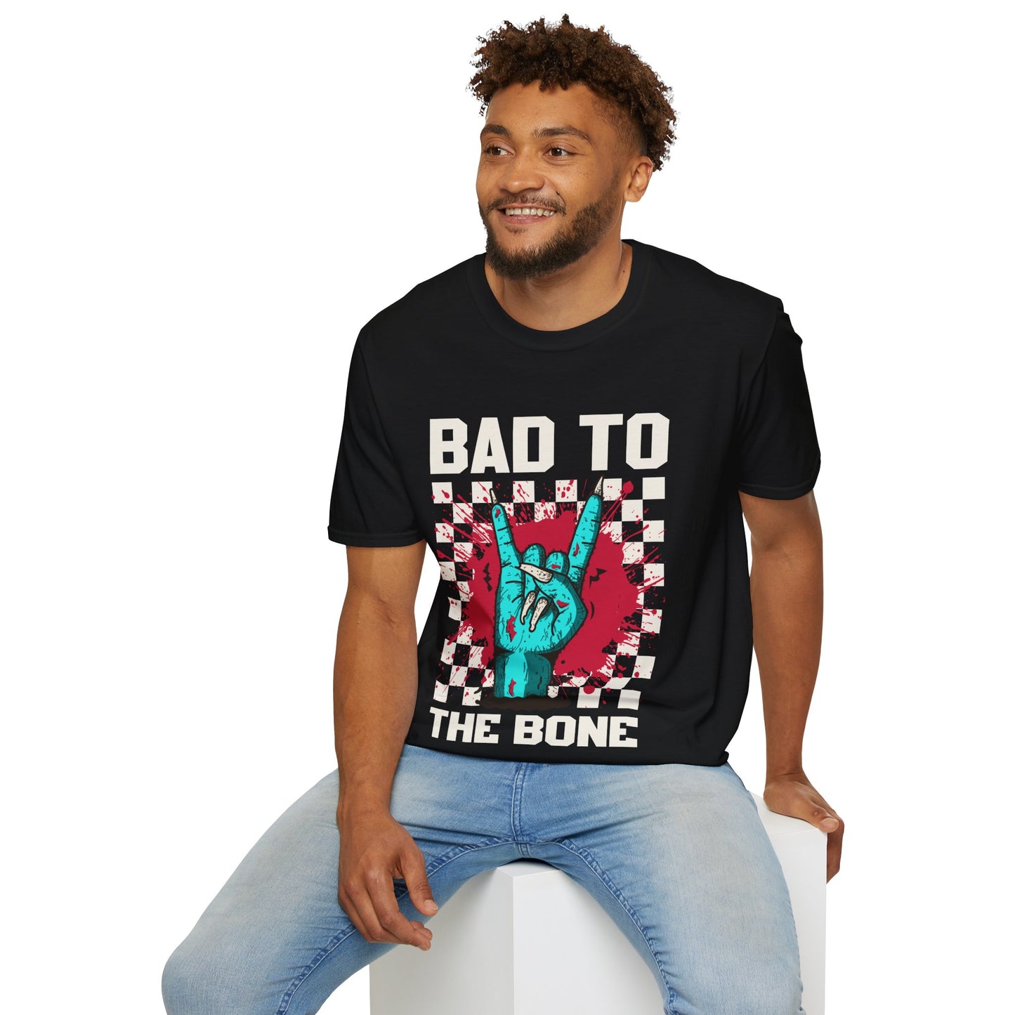 Bad to the Bone Rock On Zombie Unisex Softstyle T-Shirt