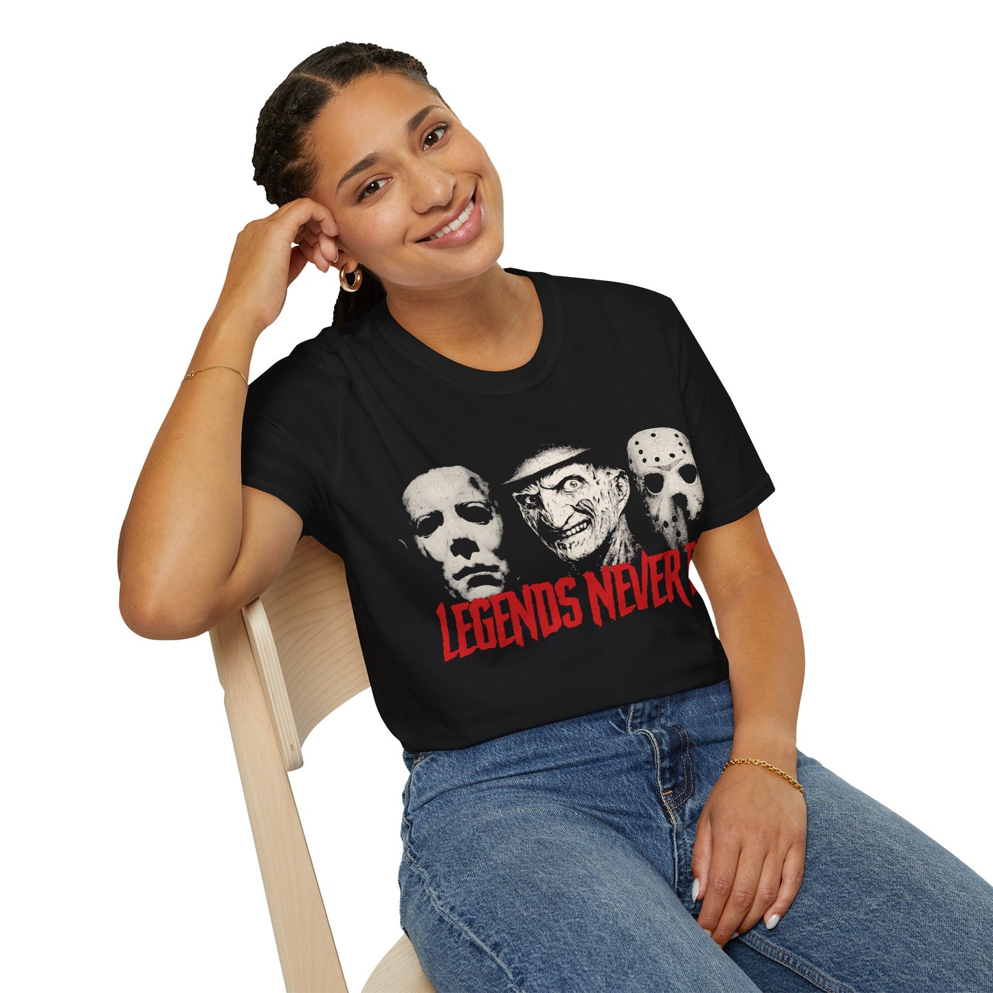 Horror Icons Legends NEVER Die Unisex Softstyle T-Shirt