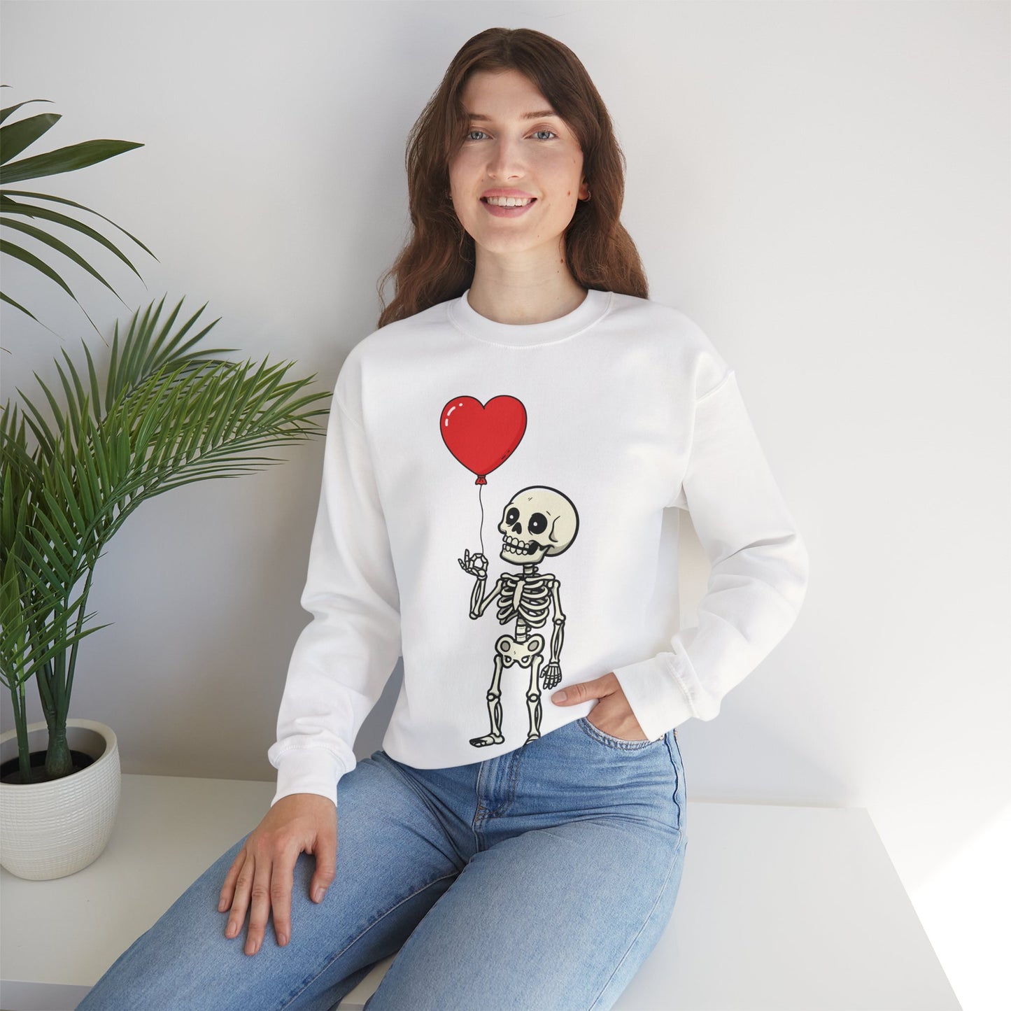 Heart Balloon Skeleton Unisex Heavy Blend™ Crewneck Sweatshirt