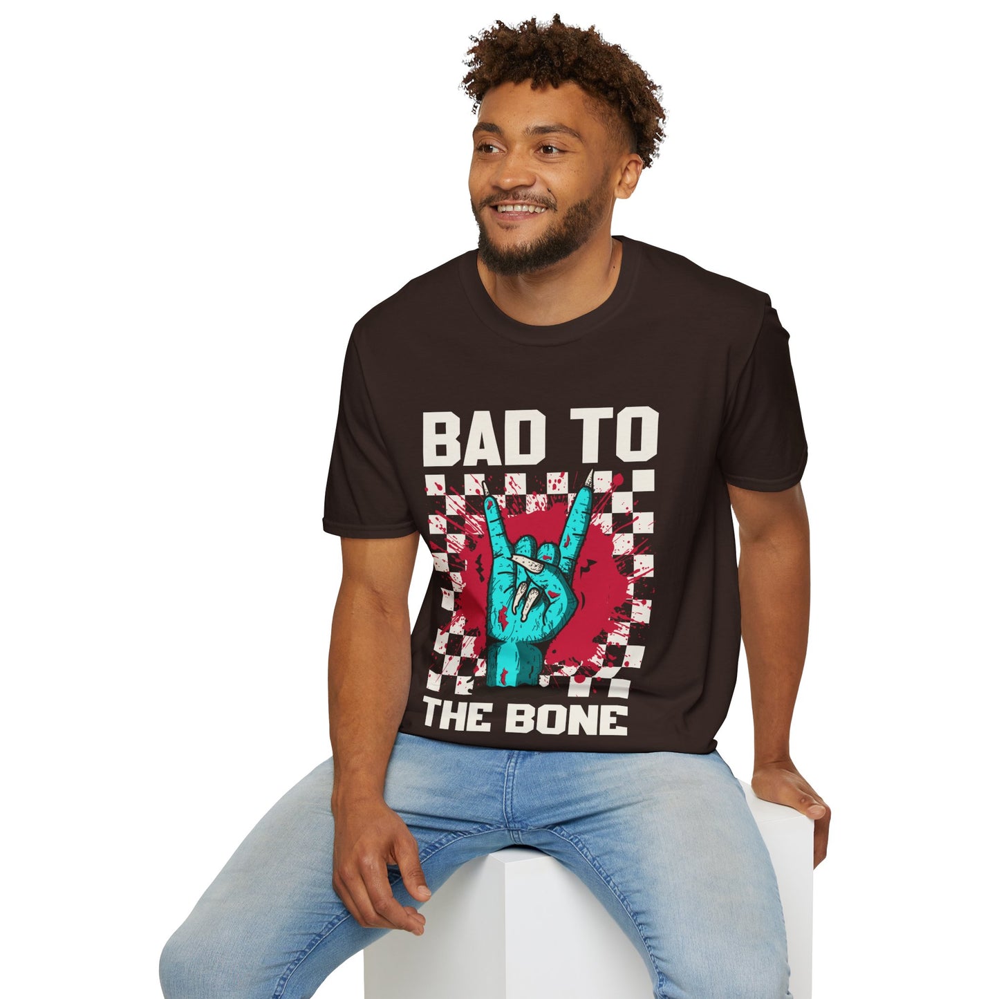 Bad to the Bone Rock On Zombie Unisex Softstyle T-Shirt