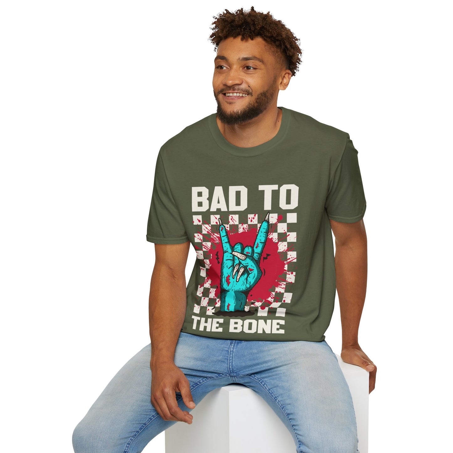 Bad to the Bone Rock On Zombie Unisex Softstyle T-Shirt