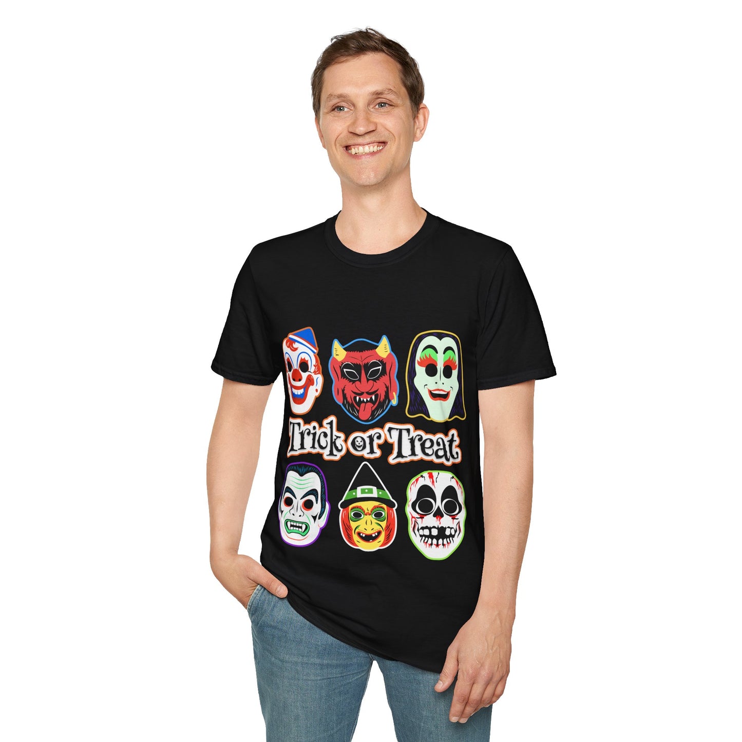 Trick or Treat Masks Unisex Softstyle T-Shirt