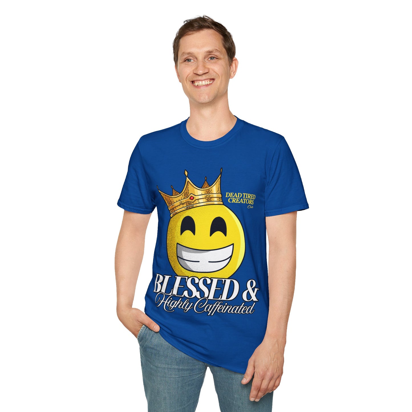 Blessed & Heavily Caffeinated Smiley Unisex Softstyle T-Shirt