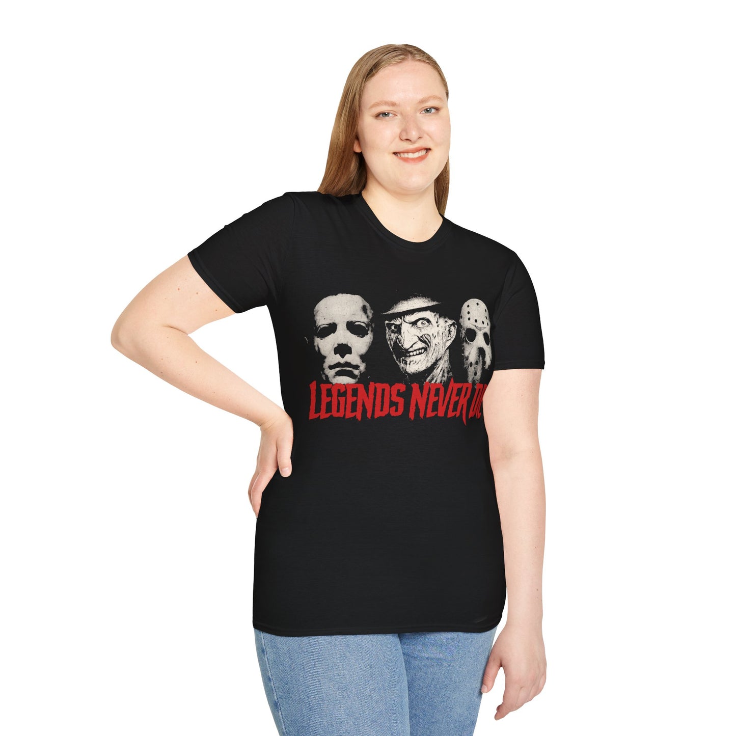 Horror Icons Legends NEVER Die Unisex Softstyle T-Shirt