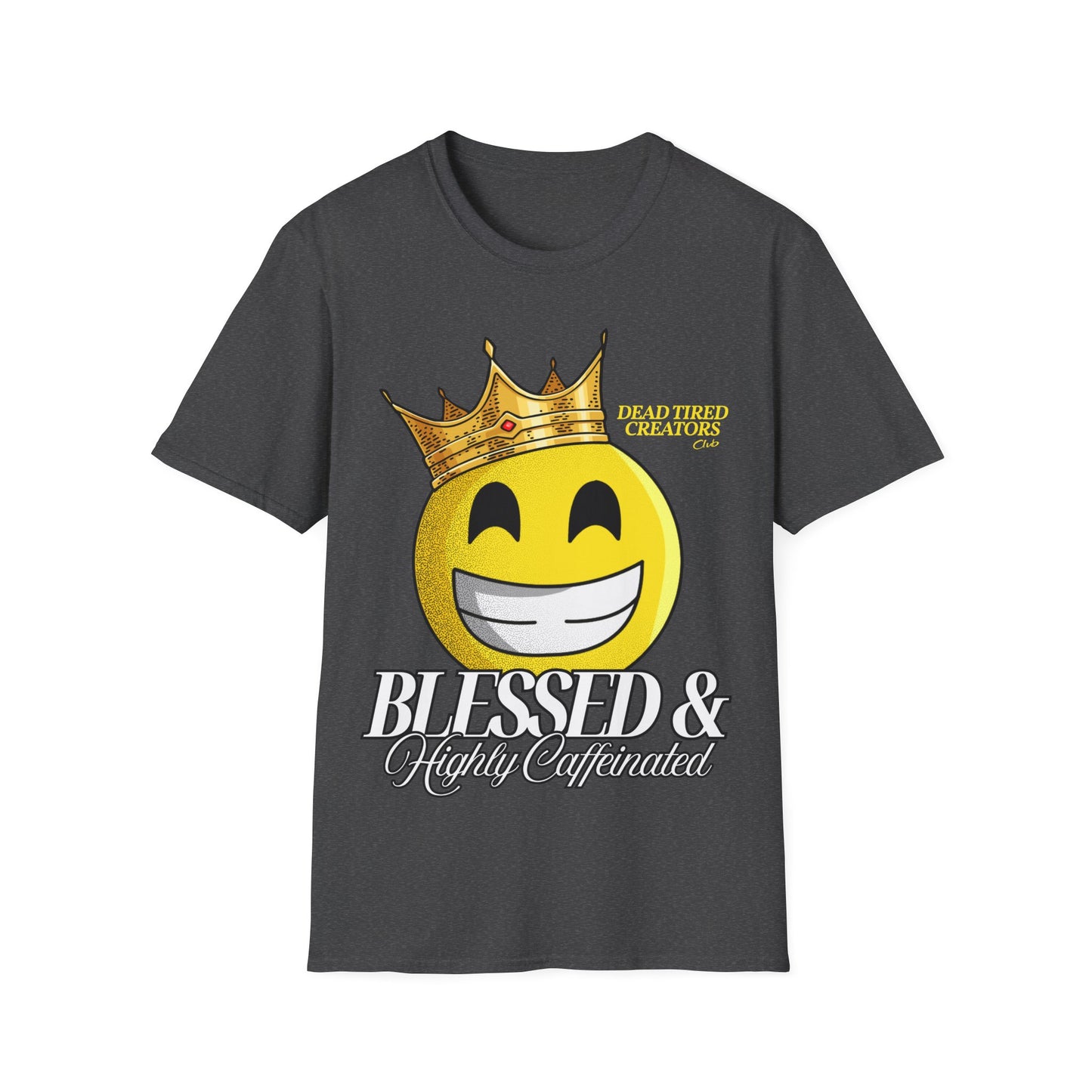 Blessed & Heavily Caffeinated Smiley Unisex Softstyle T-Shirt
