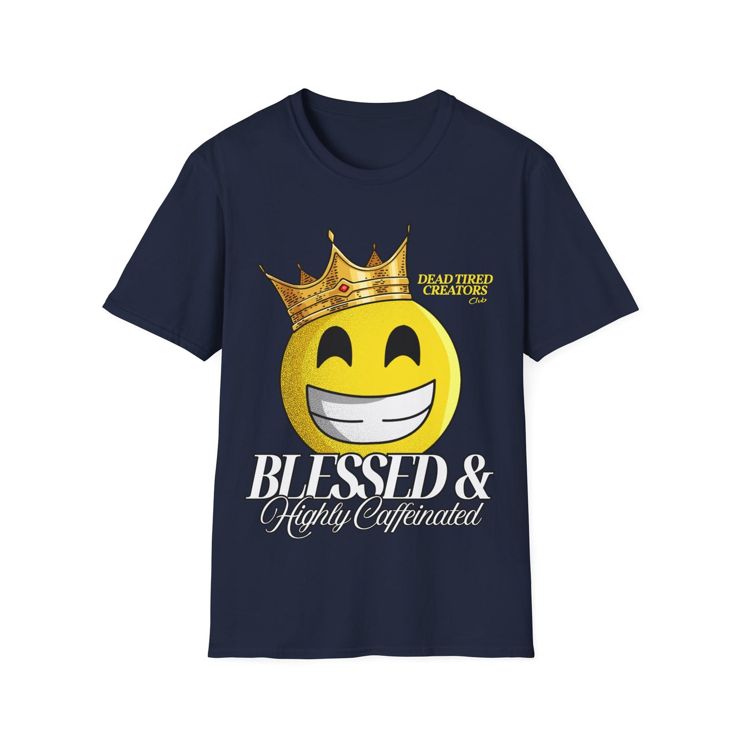 Blessed & Heavily Caffeinated Smiley Unisex Softstyle T-Shirt