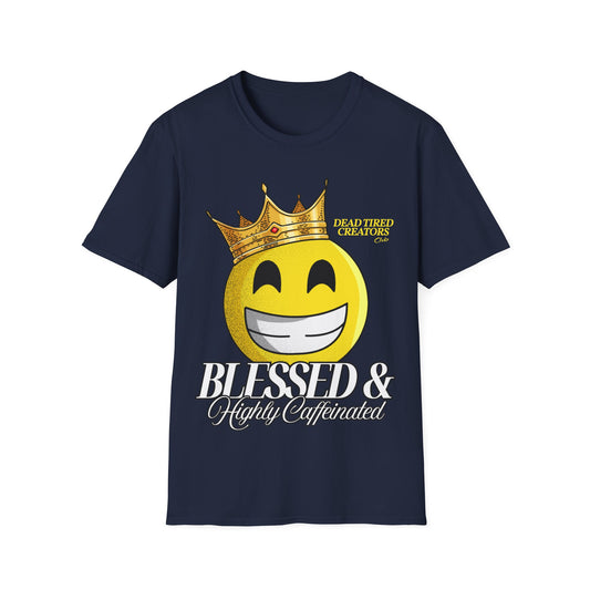 Blessed & Heavily Caffeinated Smiley Unisex Softstyle T-Shirt