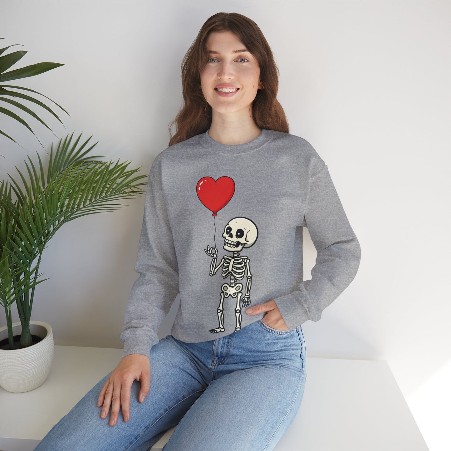 Heart Balloon Skeleton Unisex Heavy Blend™ Crewneck Sweatshirt