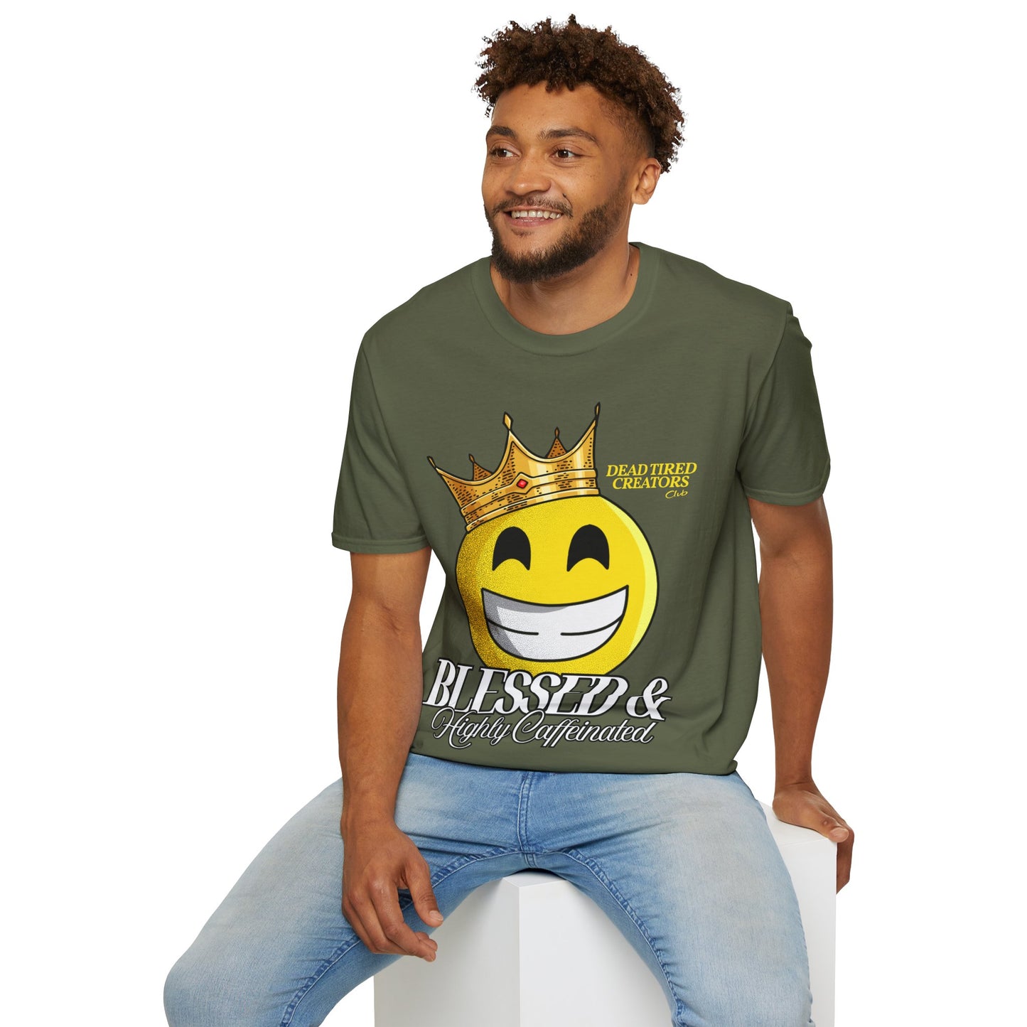 Blessed & Heavily Caffeinated Smiley Unisex Softstyle T-Shirt
