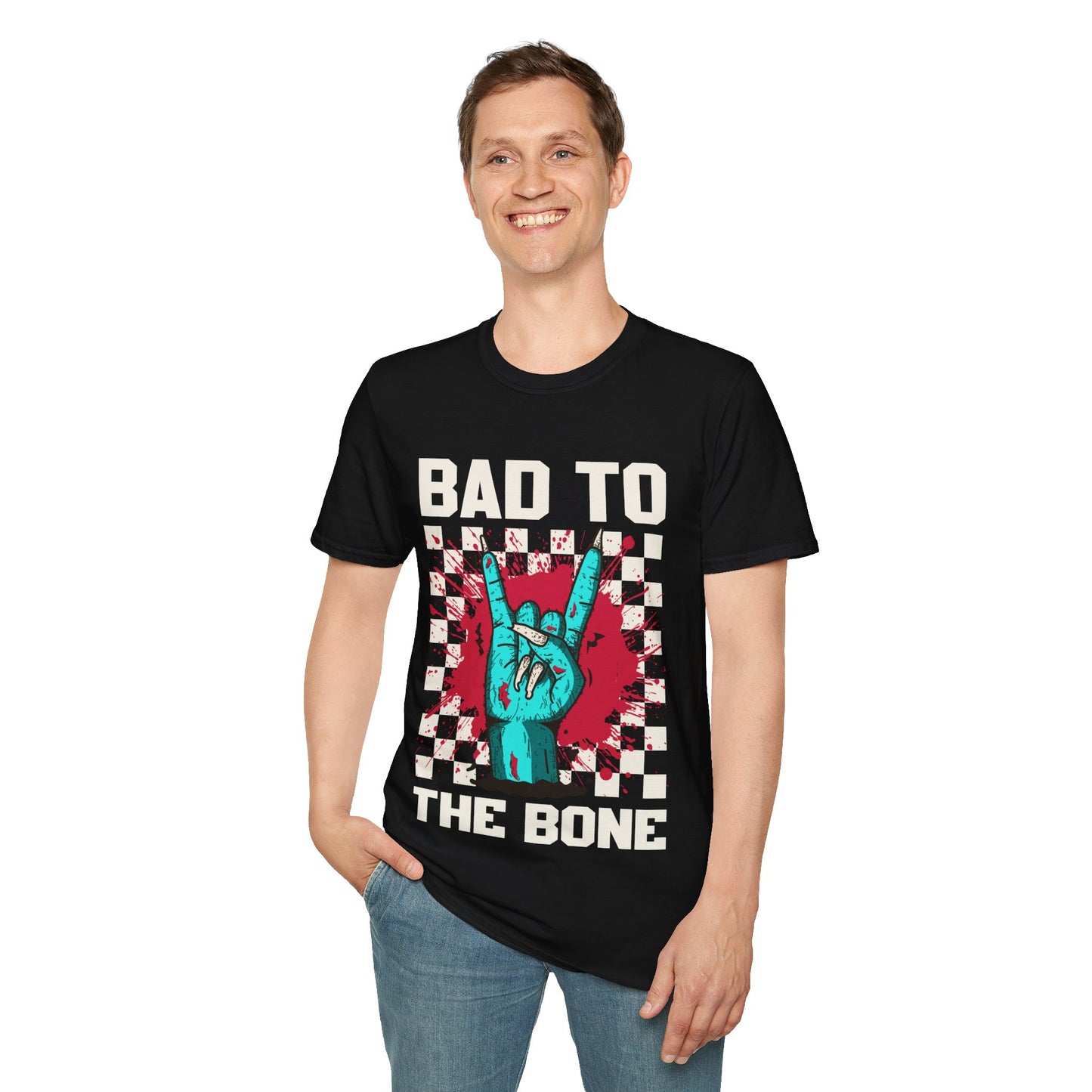 Bad to the Bone Rock On Zombie Unisex Softstyle T-Shirt