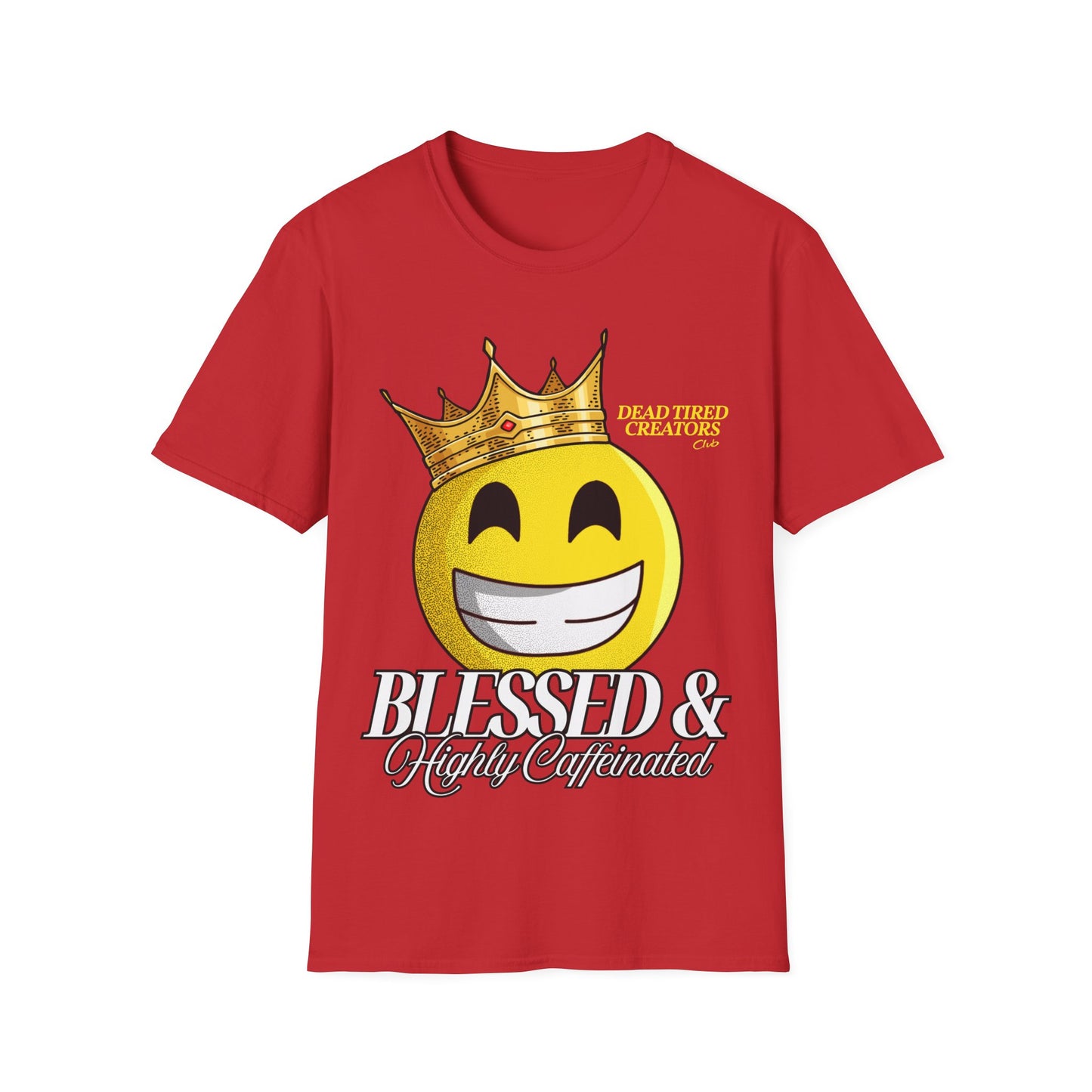 Blessed & Heavily Caffeinated Smiley Unisex Softstyle T-Shirt