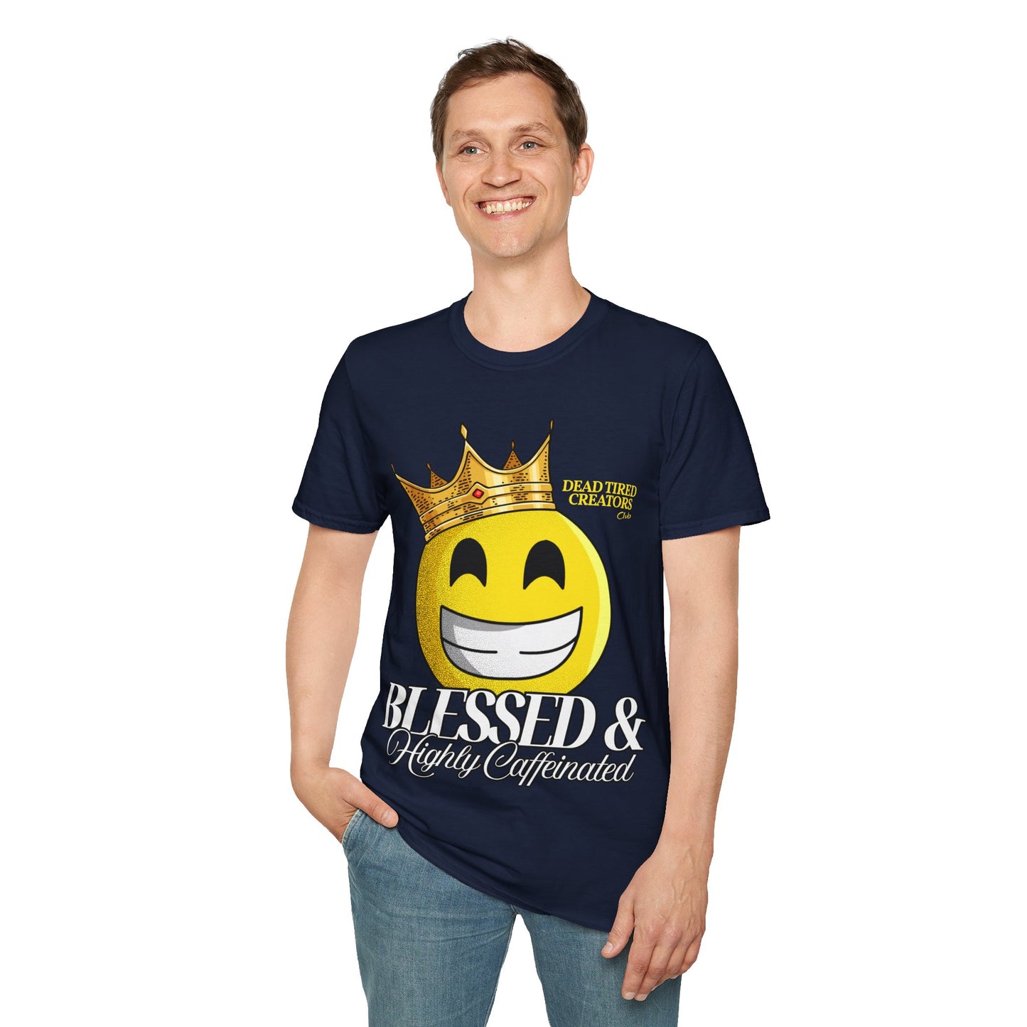 Blessed & Heavily Caffeinated Smiley Unisex Softstyle T-Shirt
