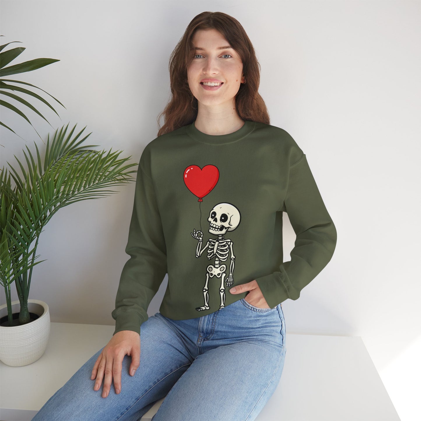 Heart Balloon Skeleton Unisex Heavy Blend™ Crewneck Sweatshirt