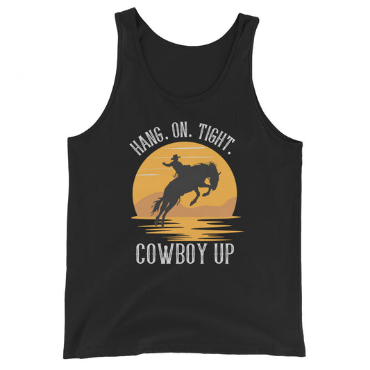 Hang on tight. Cowboy Up Unisex Tank Top