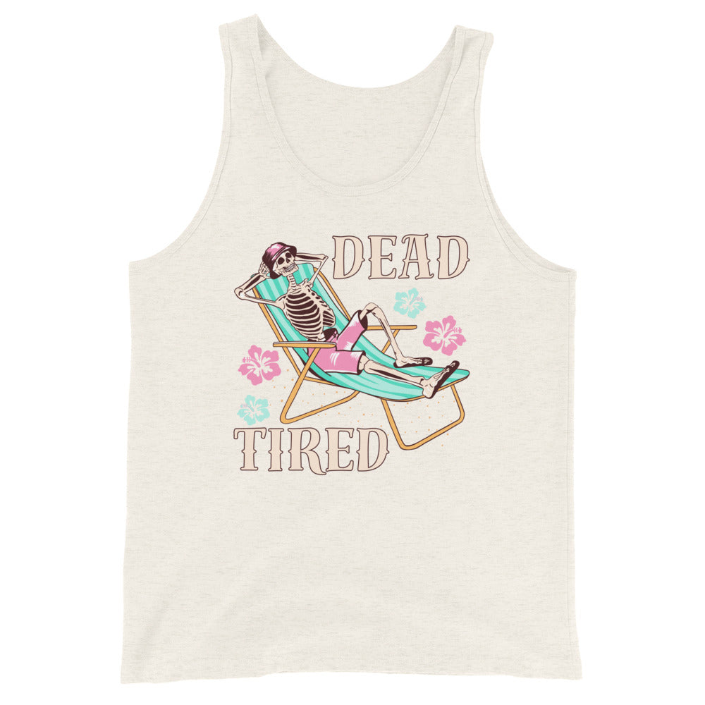 Dead Tired skeleton lounging around Unisex Tank Top