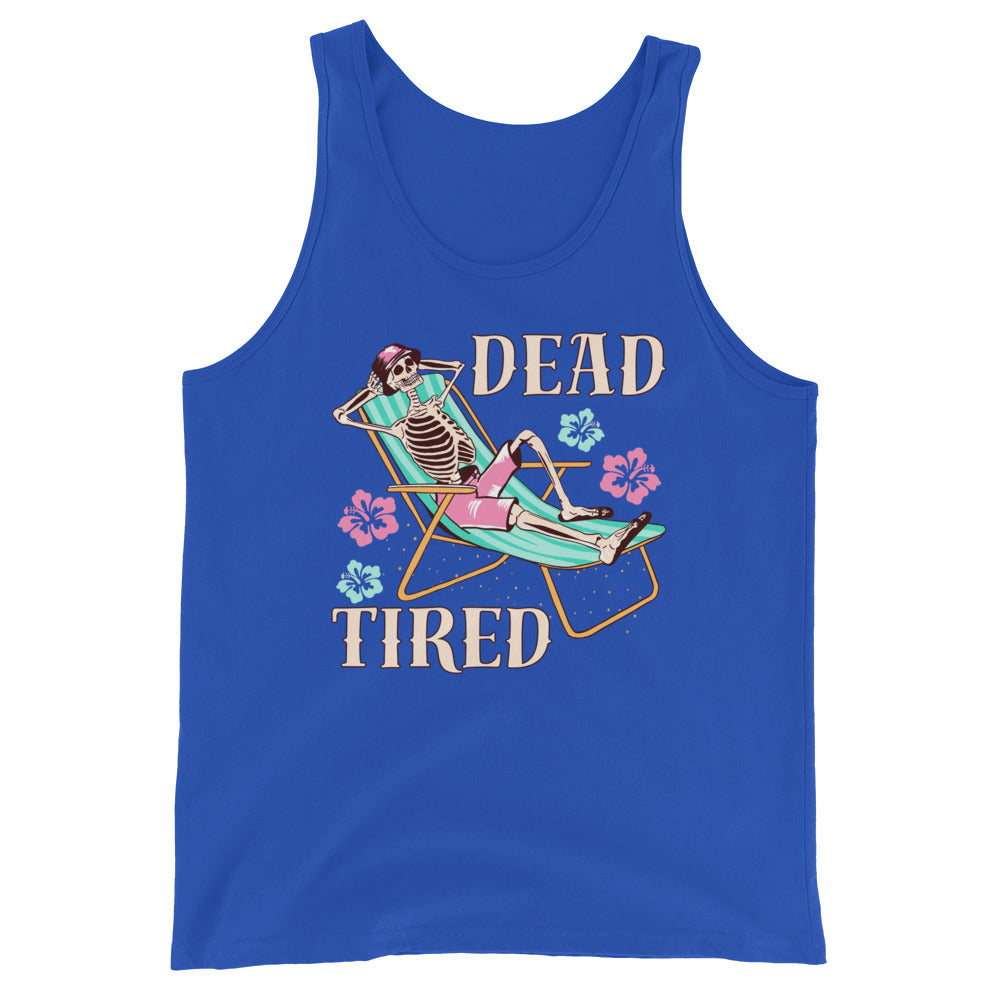 Dead Tired skeleton lounging around Unisex Tank Top