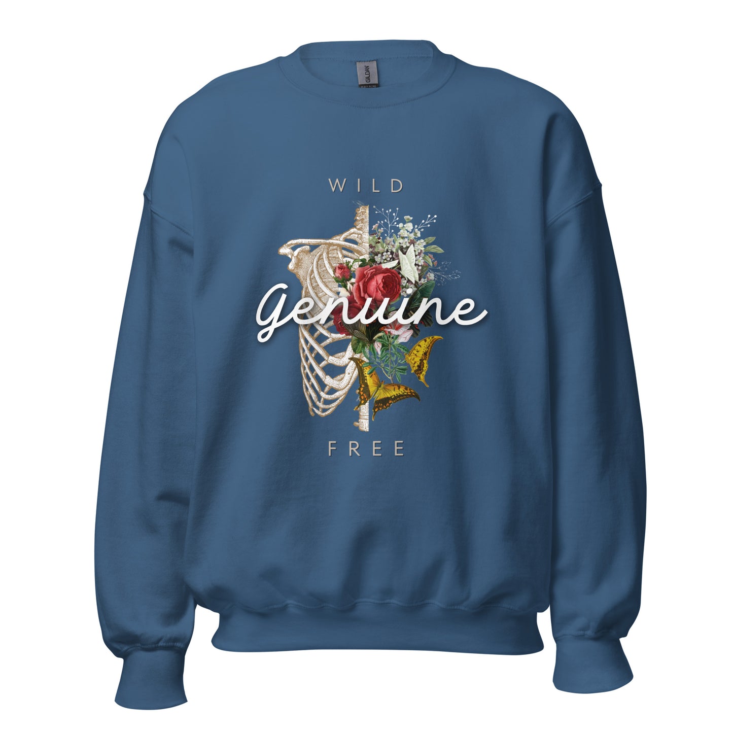 Wild, Free, GENUINE. Floral Skeleton illustration Unisex Sweatshirt