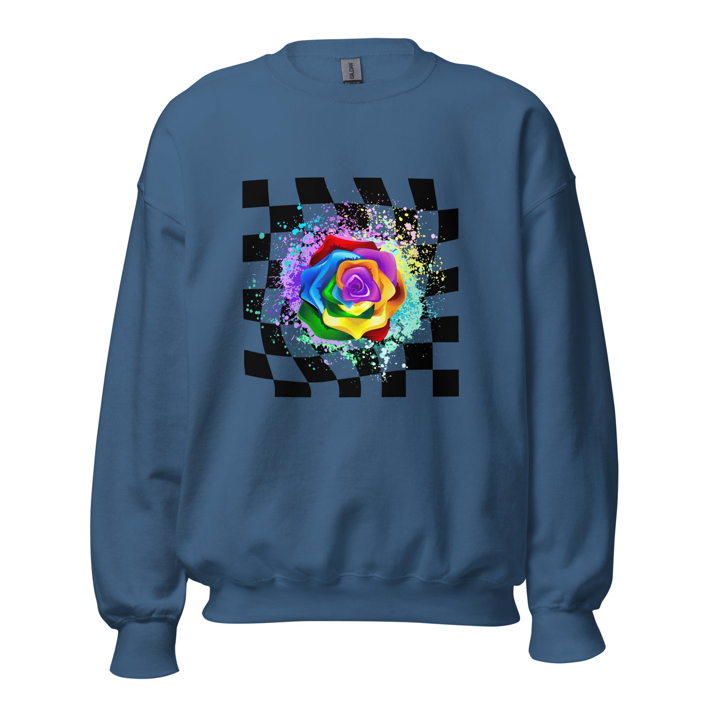 Checkered Paint Splatter Rose Unisex Sweatshirt