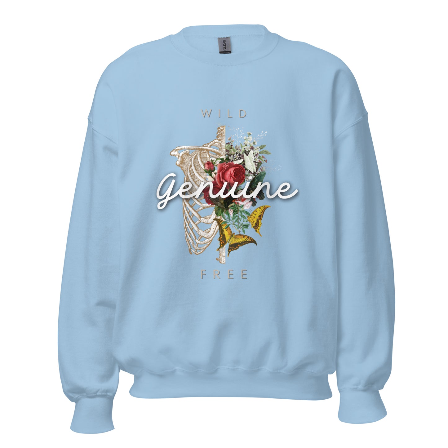 Wild, Free, GENUINE. Floral Skeleton illustration Unisex Sweatshirt