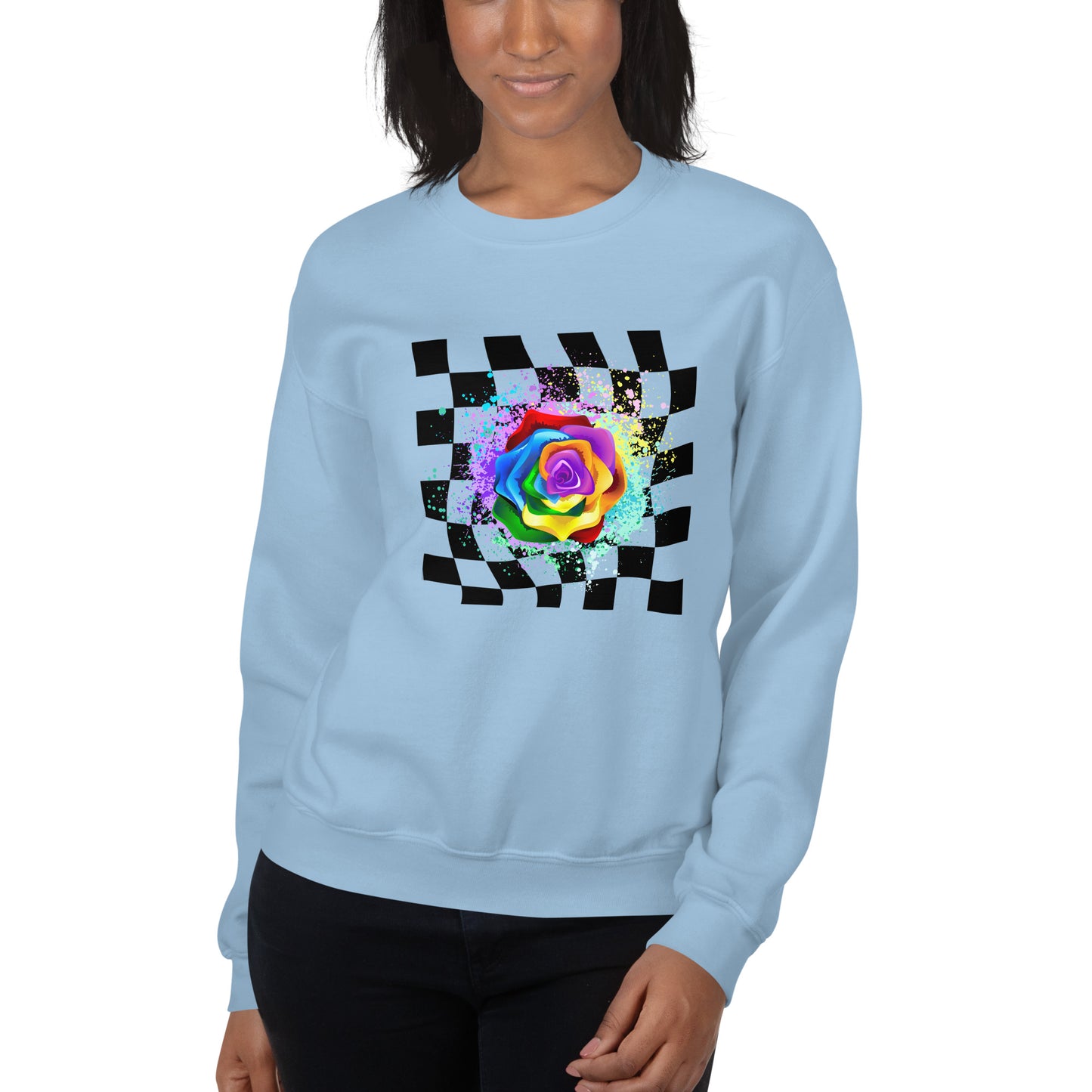 Checkered Paint Splatter Rose Unisex Sweatshirt