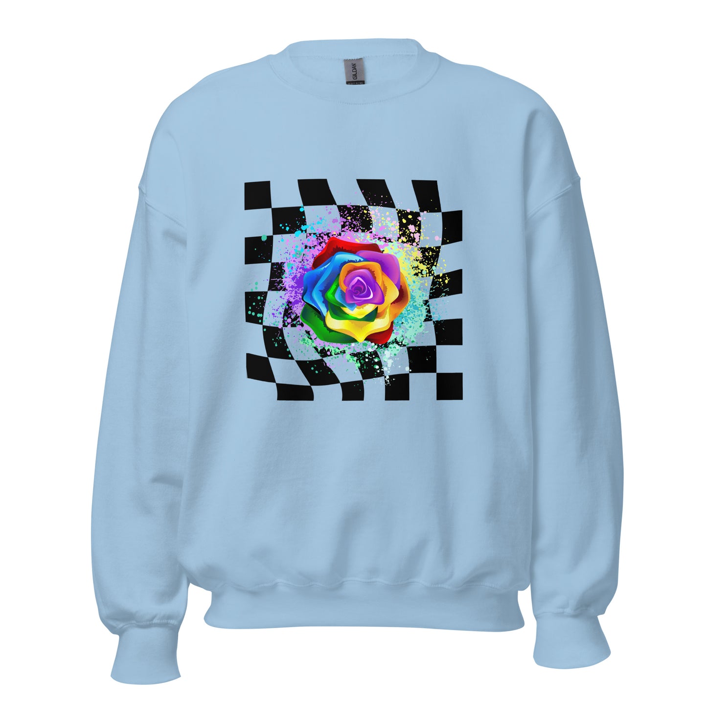 Checkered Paint Splatter Rose Unisex Sweatshirt