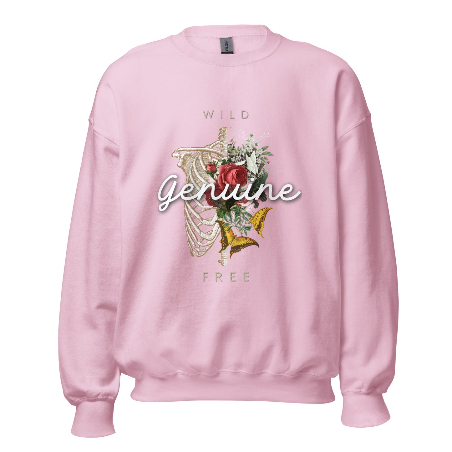 Wild, Free, GENUINE. Floral Skeleton illustration Unisex Sweatshirt