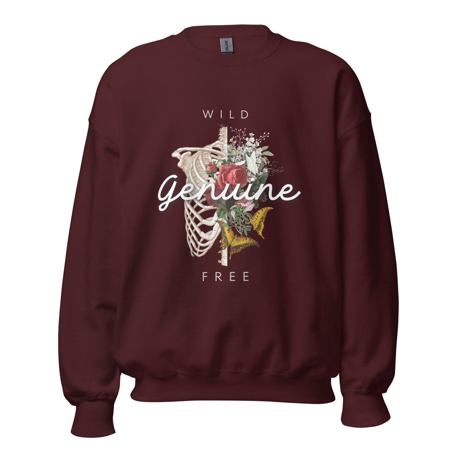Wild, Free, GENUINE. Floral Skeleton illustration Unisex Sweatshirt