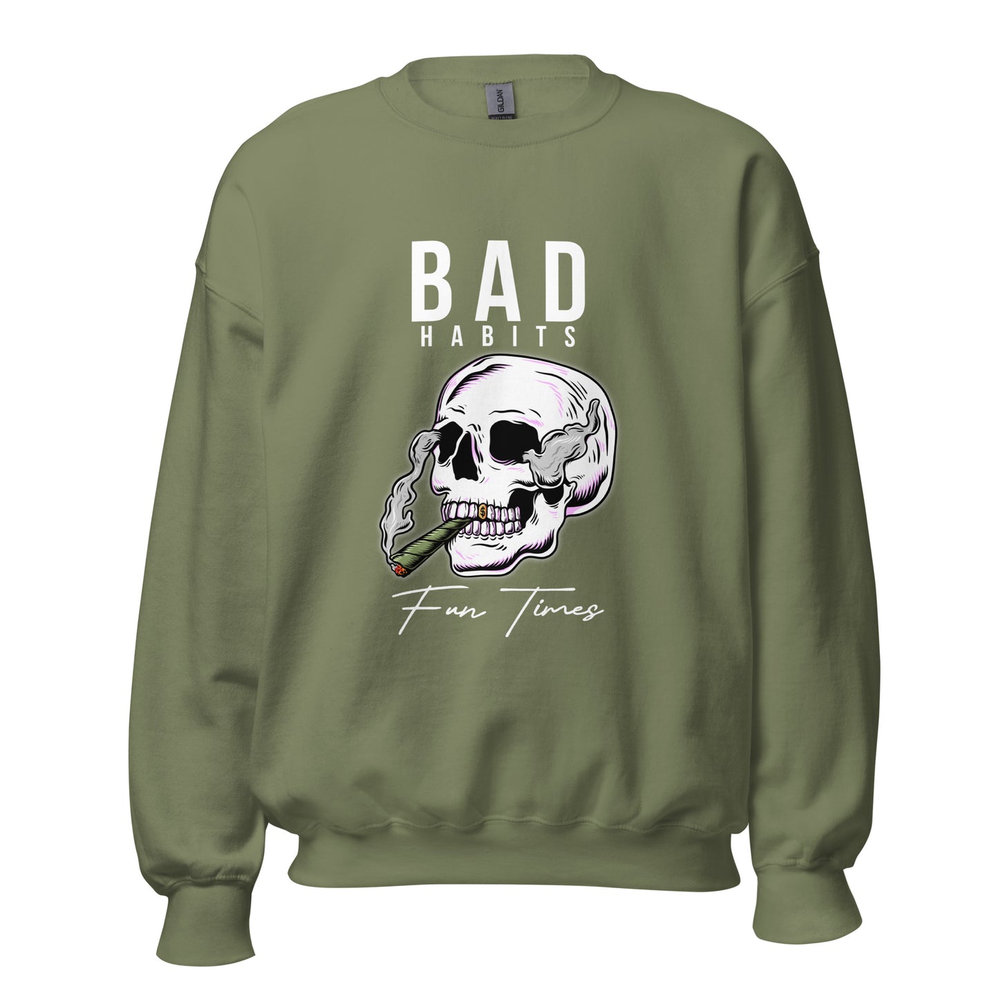 BAD Habits. FUN Times. Smoking Skull Unisex Sweatshirt