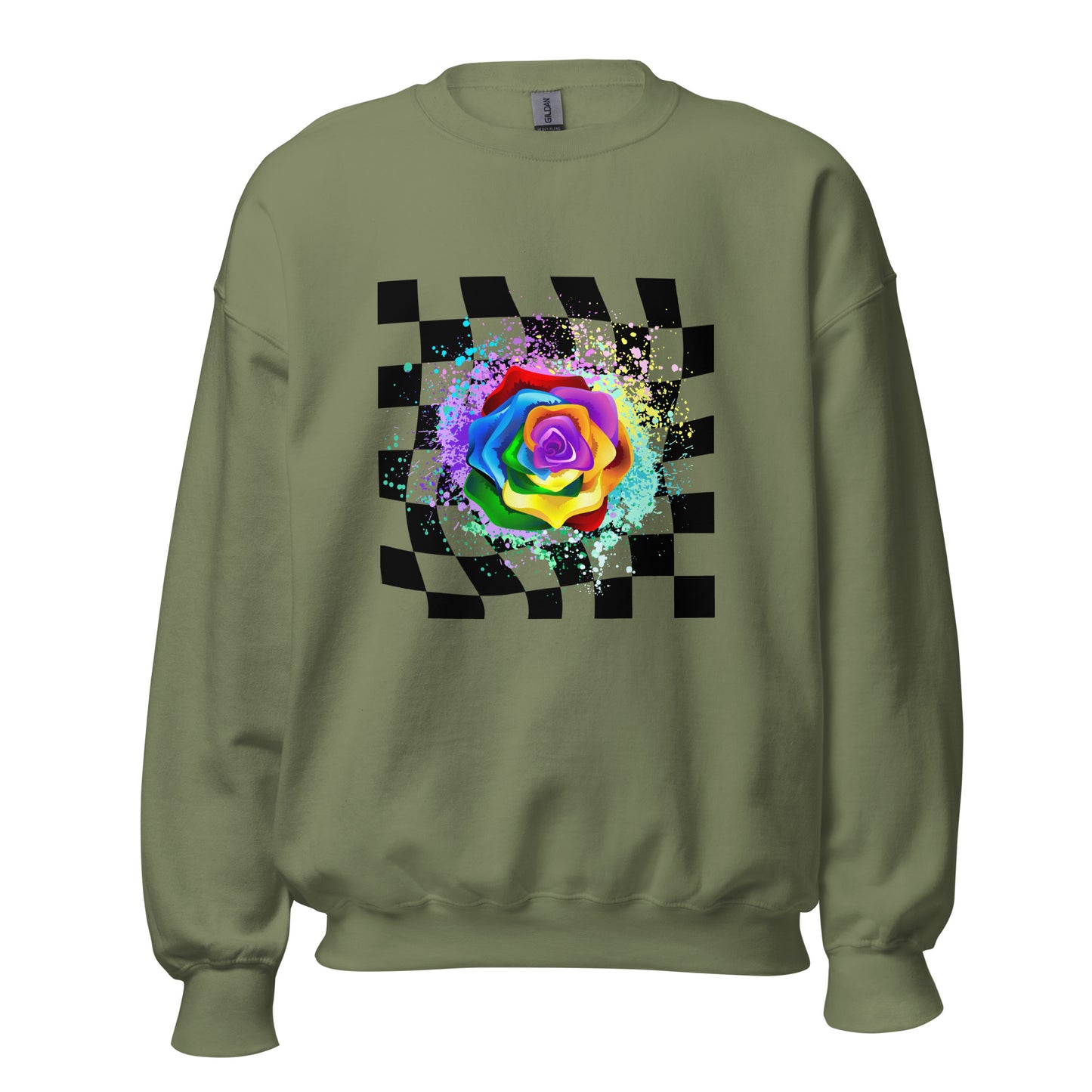 Checkered Paint Splatter Rose Unisex Sweatshirt