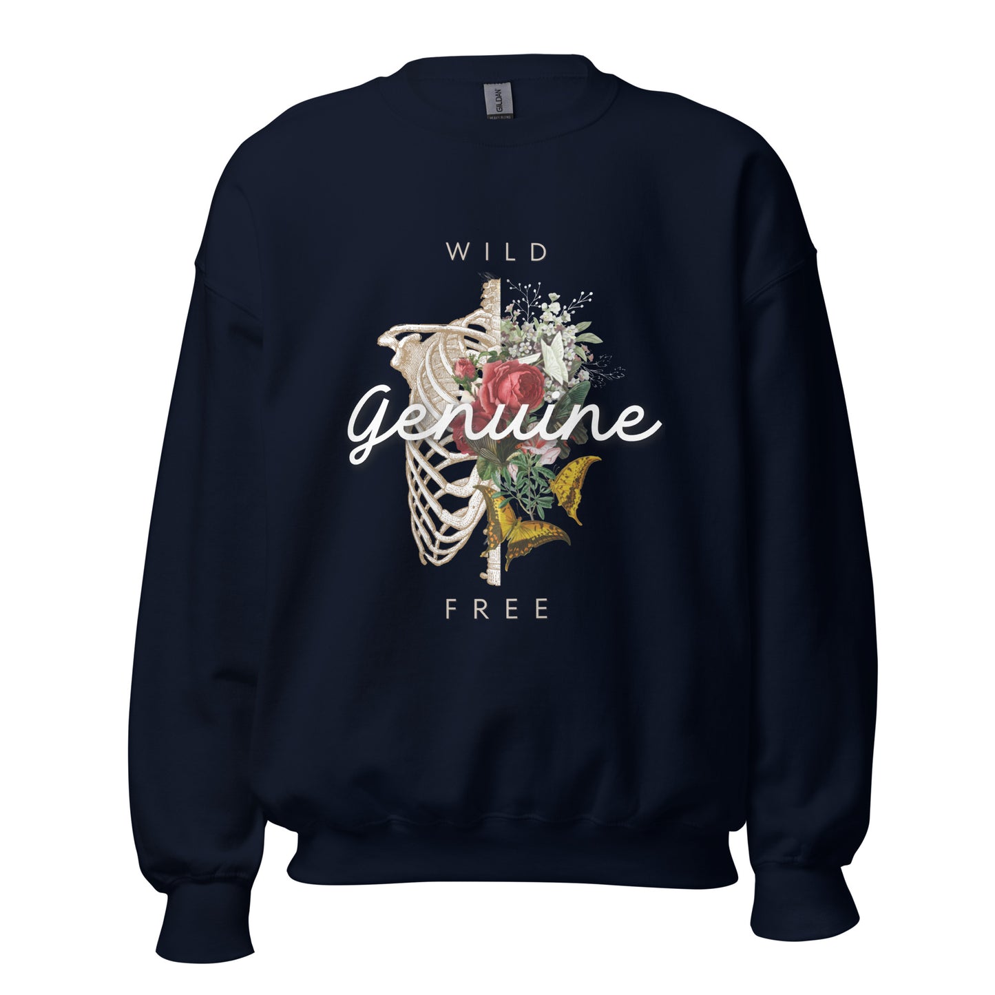 Wild, Free, GENUINE. Floral Skeleton illustration Unisex Sweatshirt