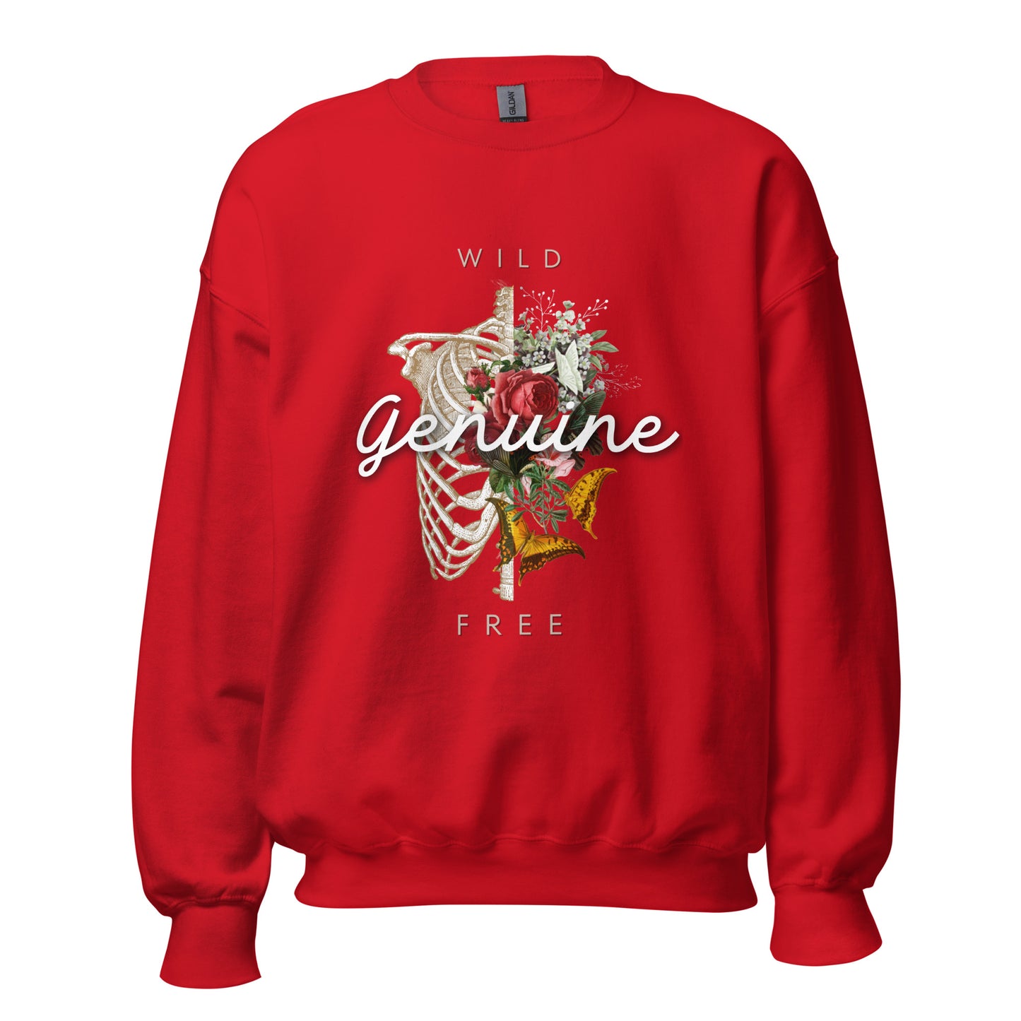 Wild, Free, GENUINE. Floral Skeleton illustration Unisex Sweatshirt
