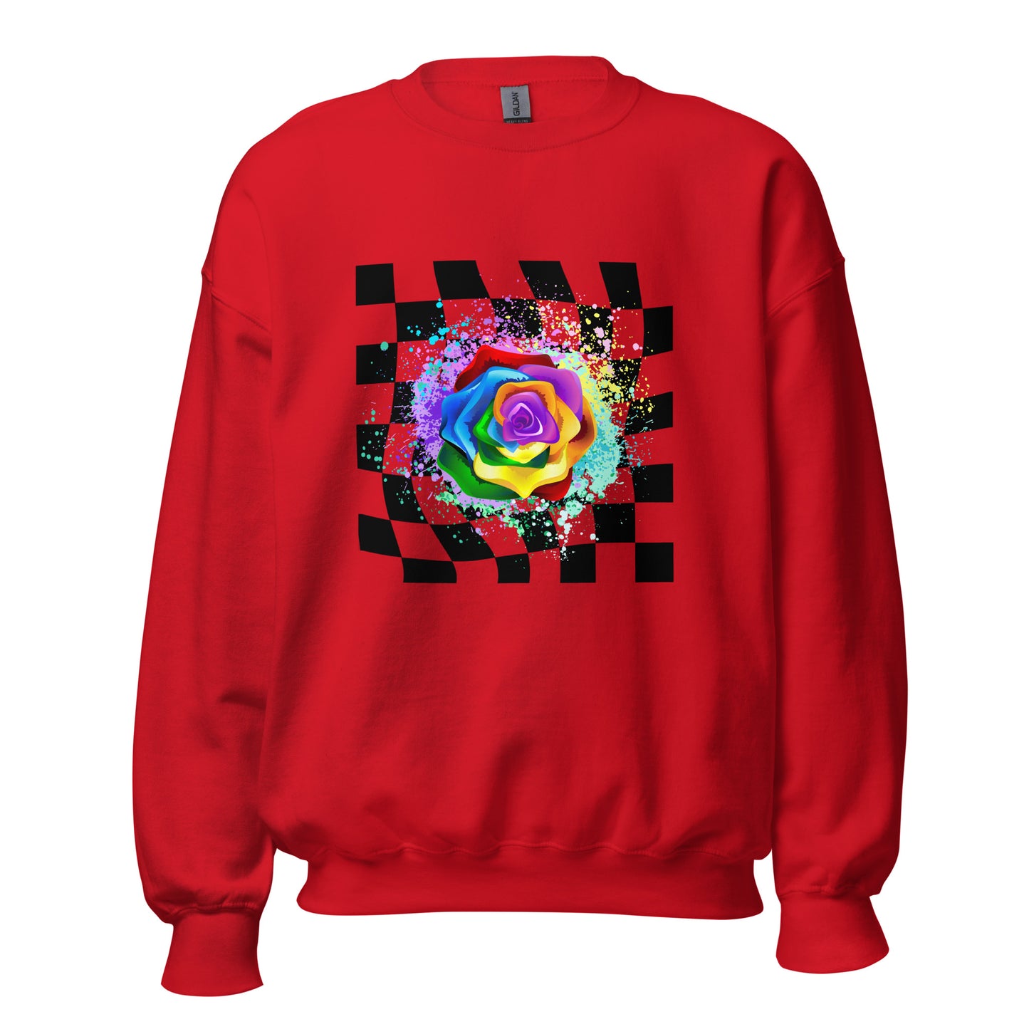 Checkered Paint Splatter Rose Unisex Sweatshirt