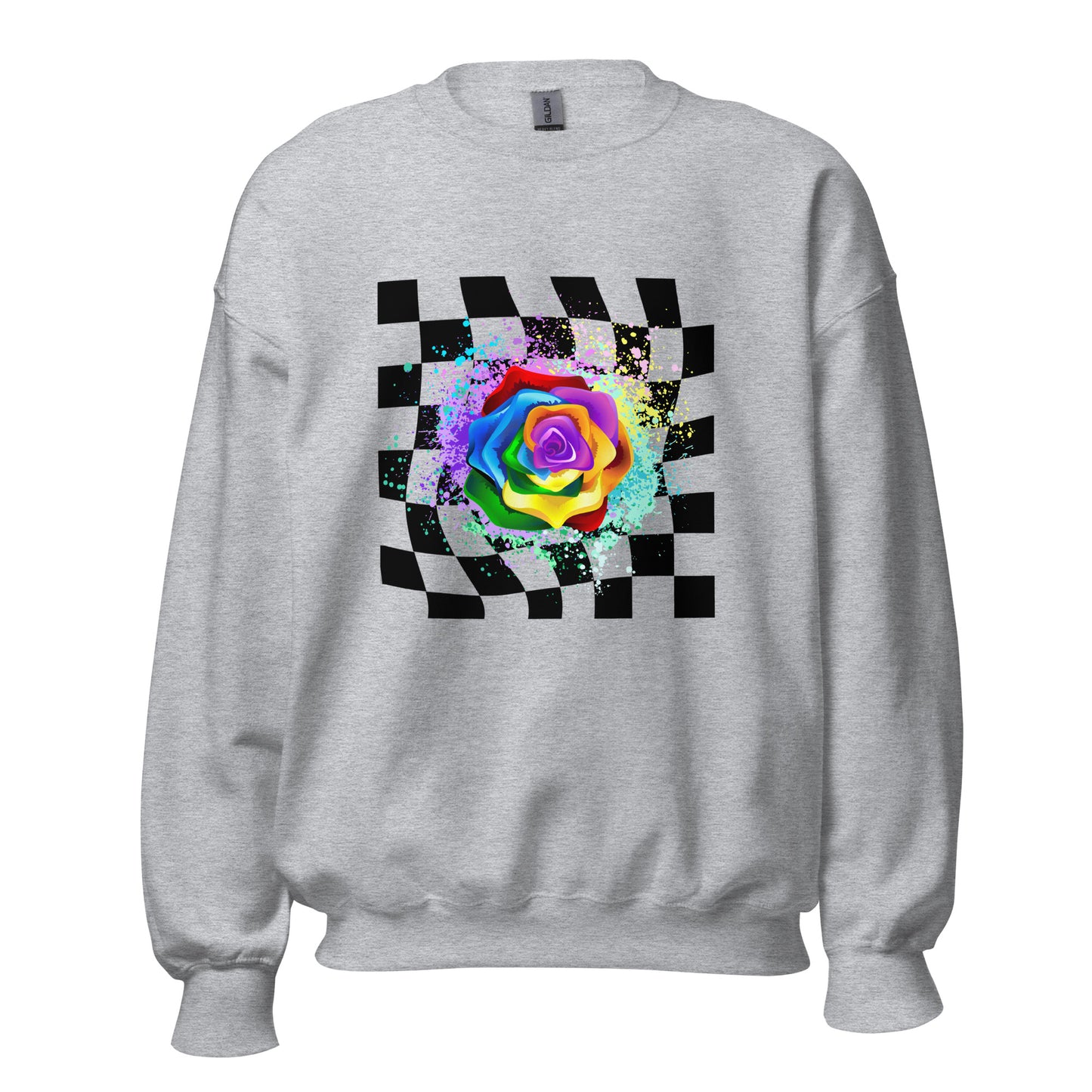 Checkered Paint Splatter Rose Unisex Sweatshirt