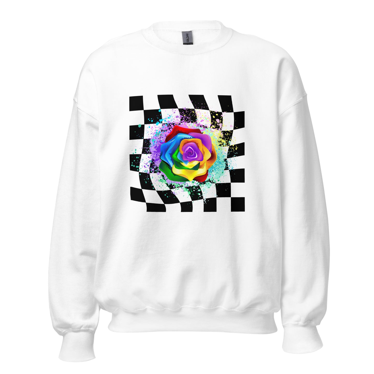 Checkered Paint Splatter Rose Unisex Sweatshirt