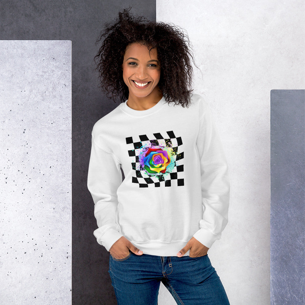 Checkered Paint Splatter Rose Unisex Sweatshirt