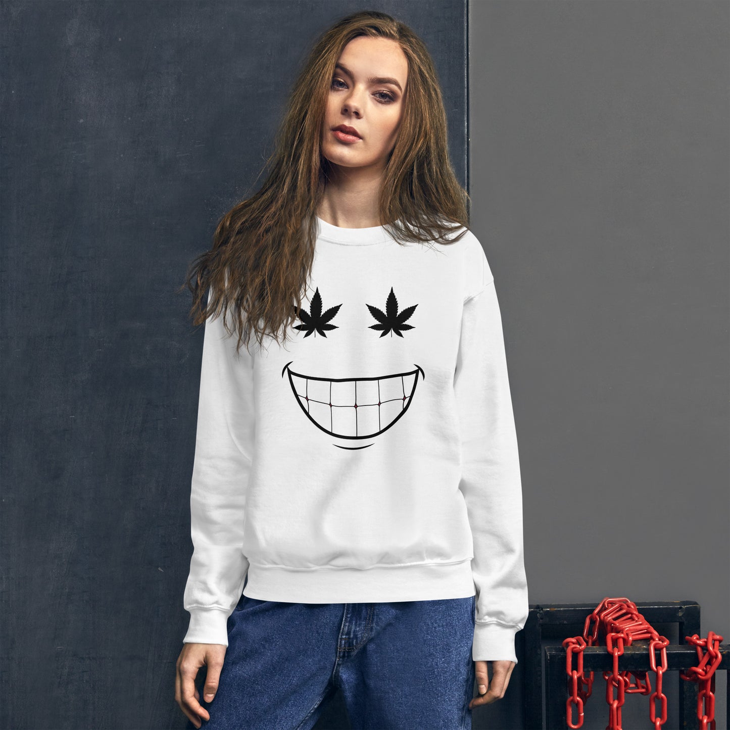 Cannabis Weed Smiley Face Unisex Sweatshirt