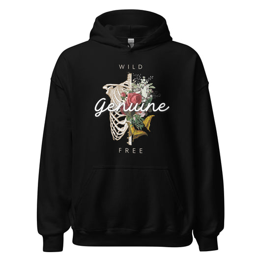 Wild, Free, GENUINE. Floral Skeleton Unisex Hoodie
