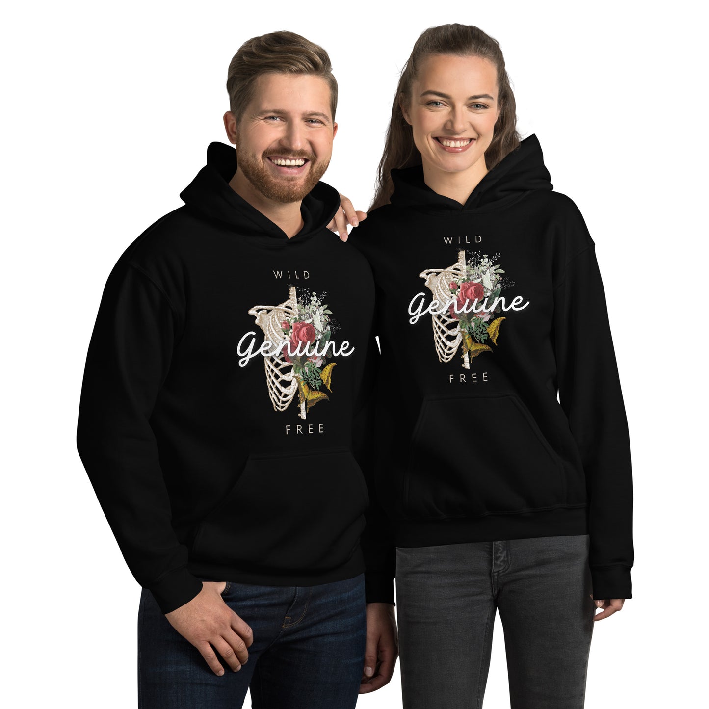 Wild, Free, GENUINE. Floral Skeleton Unisex Hoodie