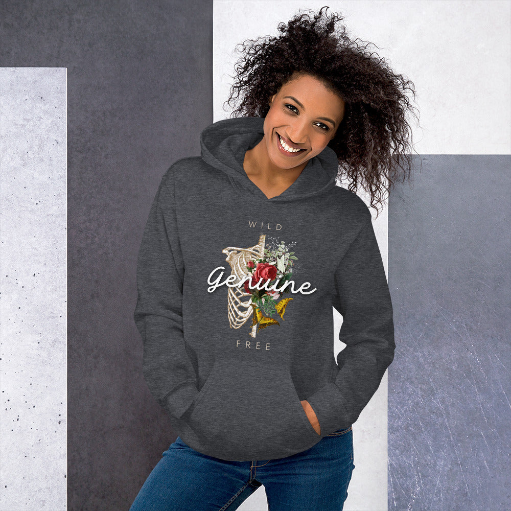 Wild, Free, GENUINE. Floral Skeleton Unisex Hoodie
