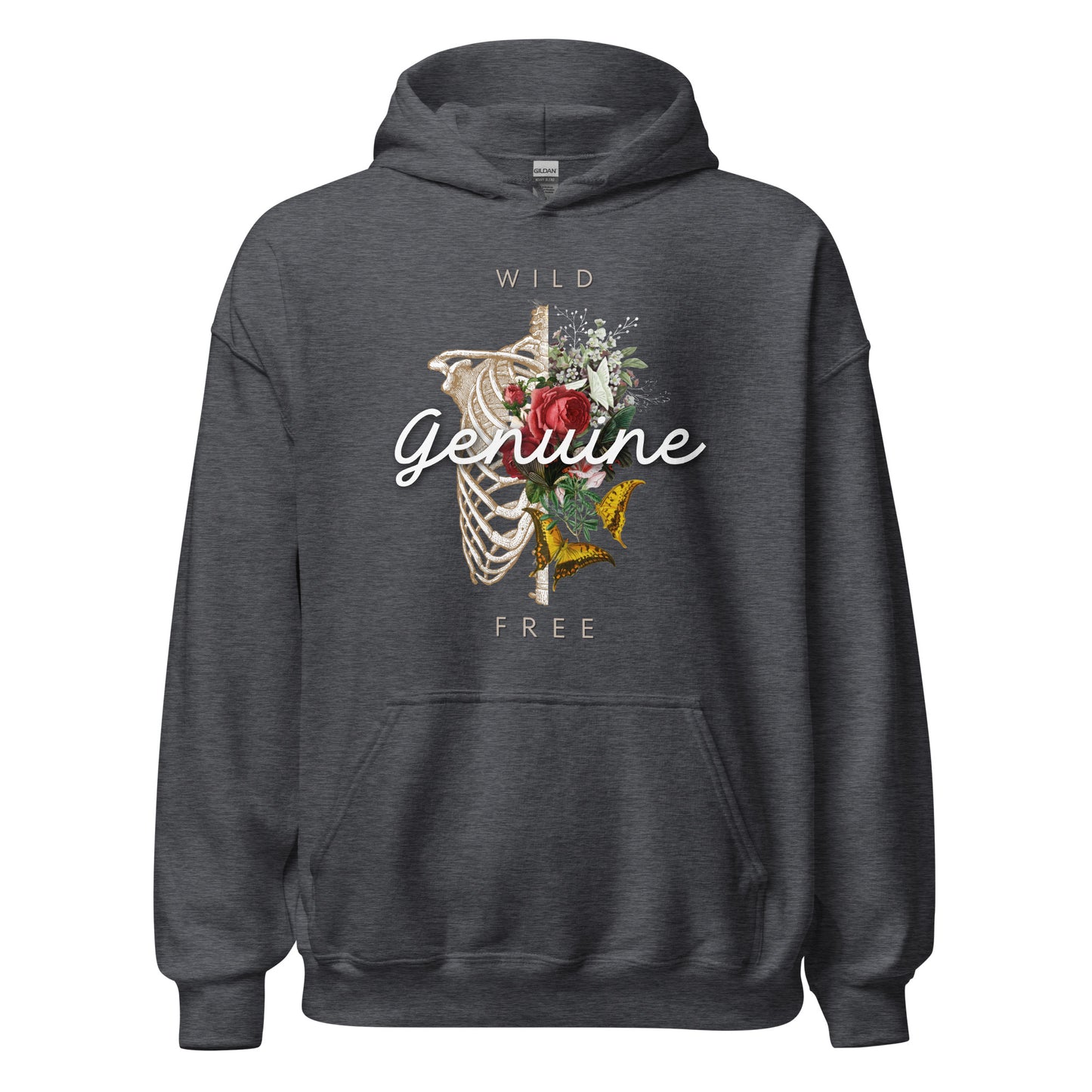 Wild, Free, GENUINE. Floral Skeleton Unisex Hoodie