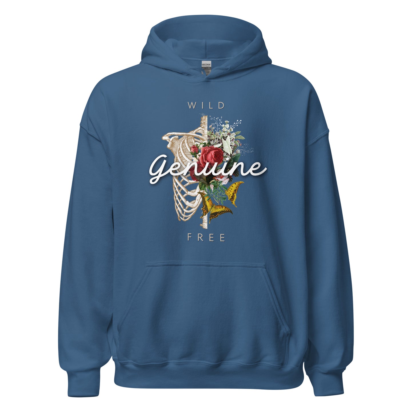 Wild, Free, GENUINE. Floral Skeleton Unisex Hoodie