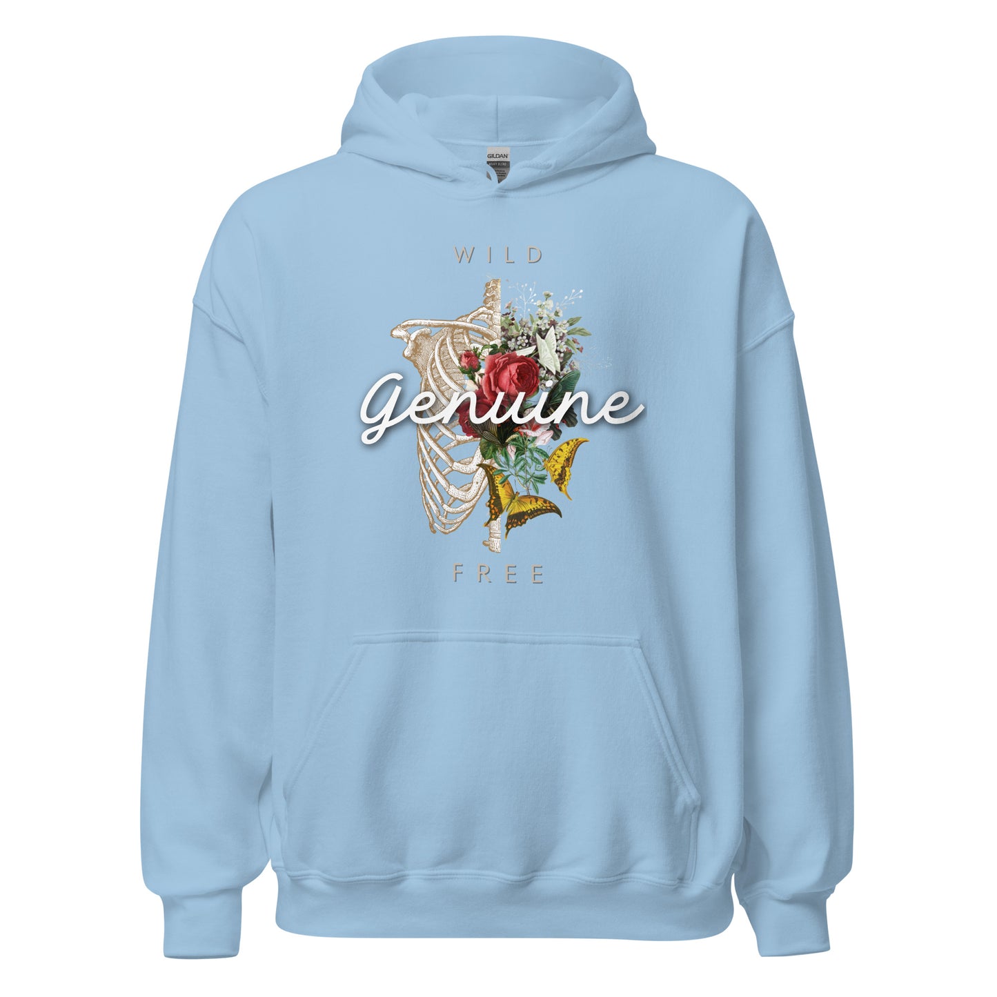 Wild, Free, GENUINE. Floral Skeleton Unisex Hoodie