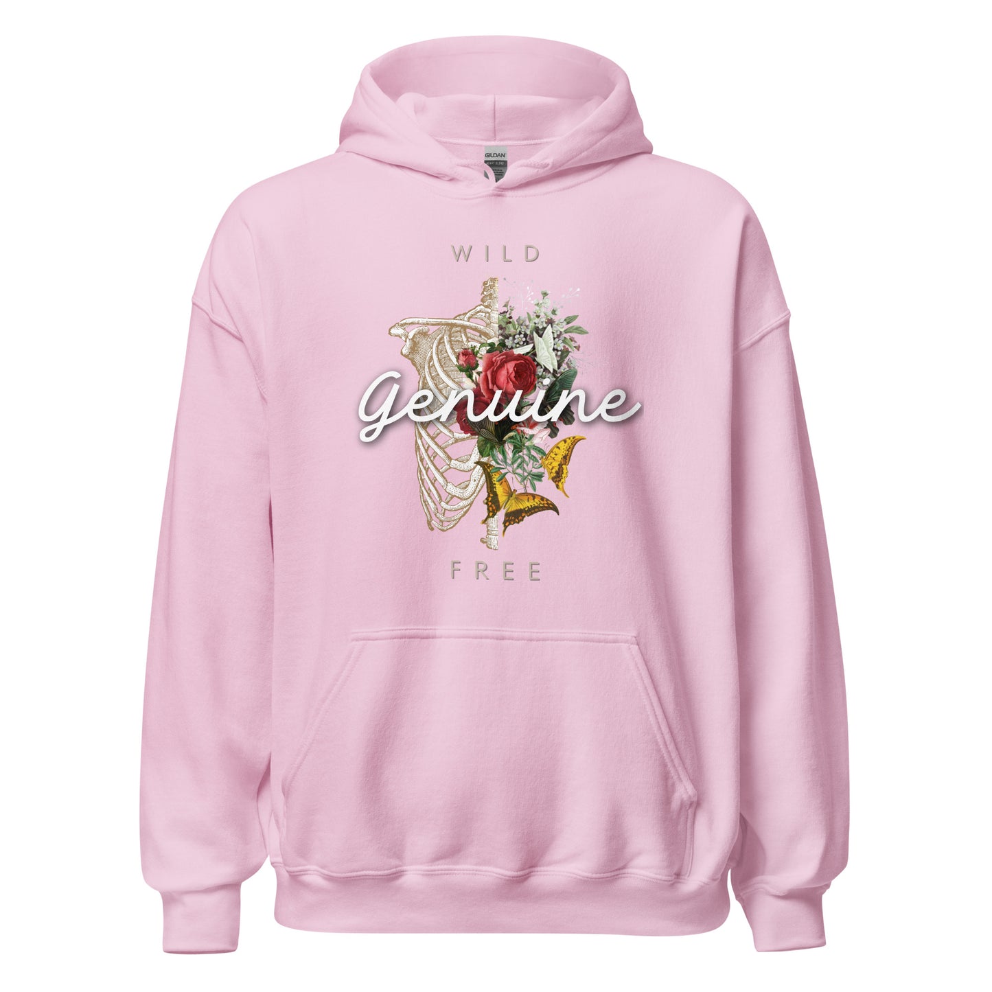 Wild, Free, GENUINE. Floral Skeleton Unisex Hoodie
